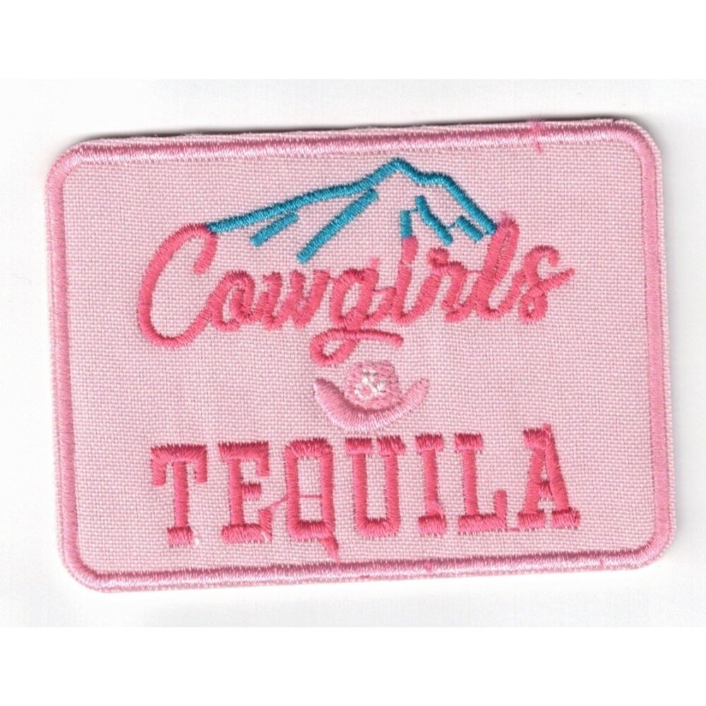 Cowgirls & Tequila Pink 2.5x3.5in Embroidered Iron-on Patch